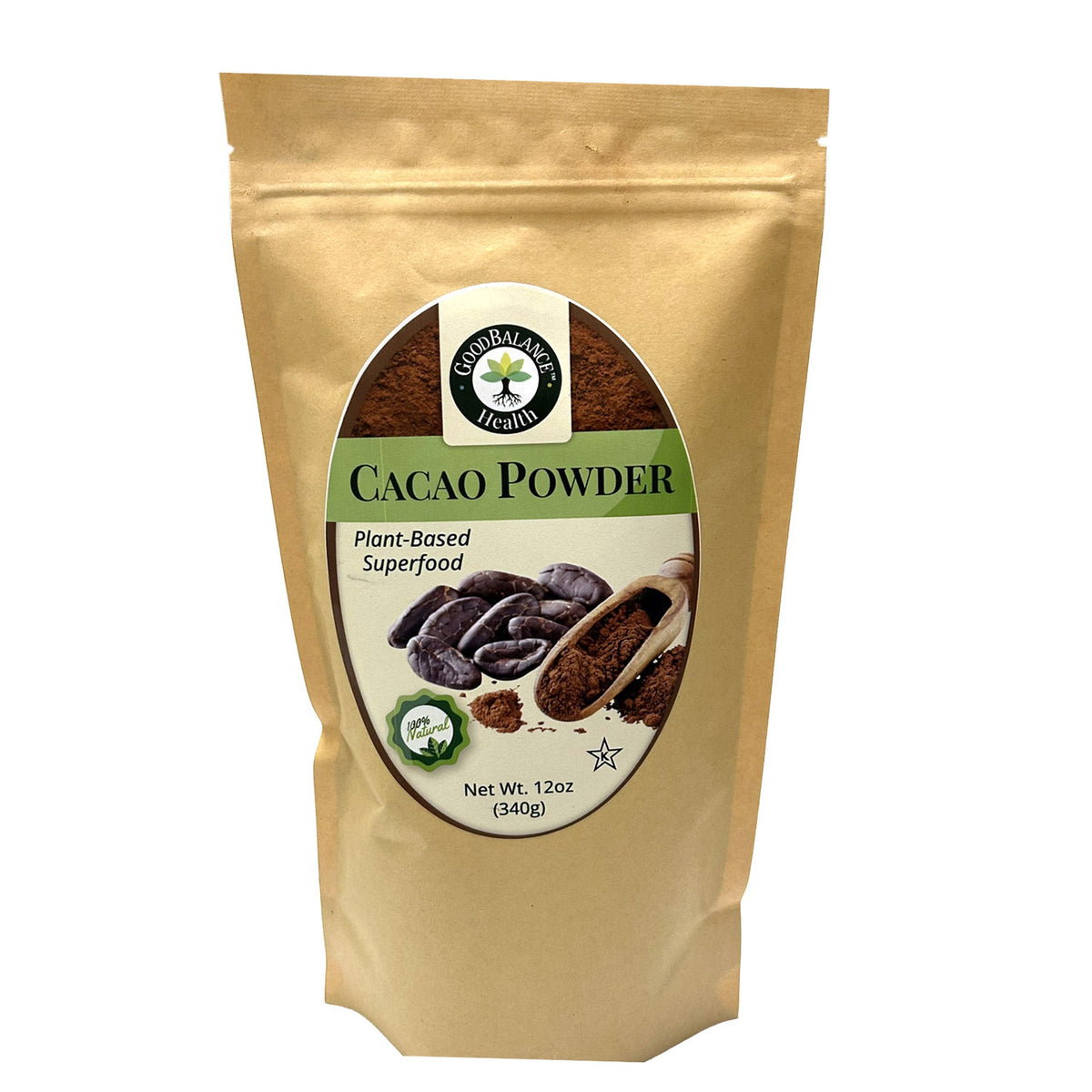 Good Balance Health Cacao Powder 12 oz bag, front