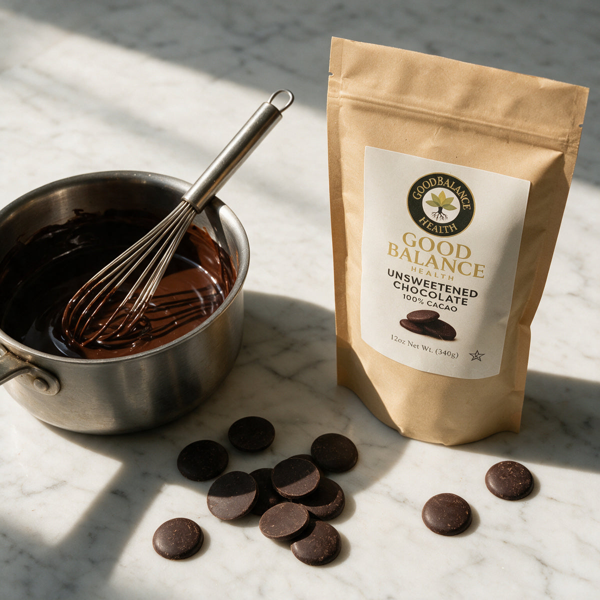 Unsweetened chocolate melting in a saucepan