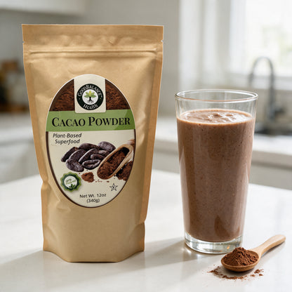 Chocolate banana smoothie made with cacao powder