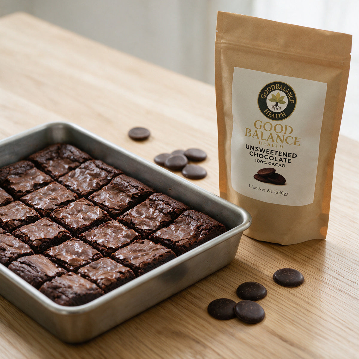 Pan of brownies made with unsweetened chocolate wafers