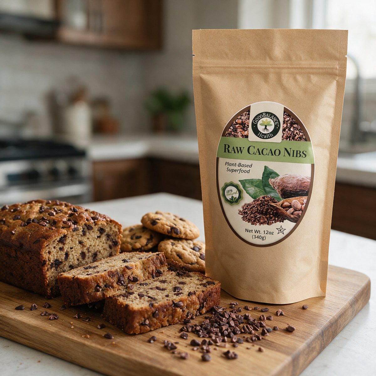 Banana bread and cookies made with raw cacao nibs