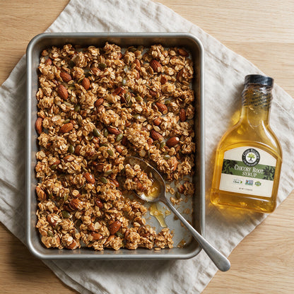 Granola made with chicory root syrup