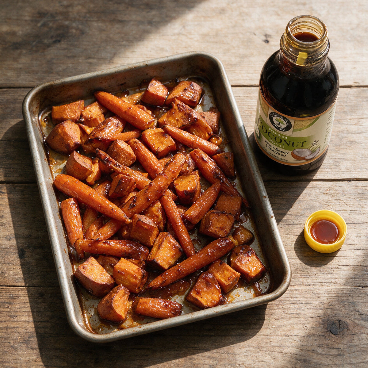 Roasted vegetables glazed with coconut nectar
