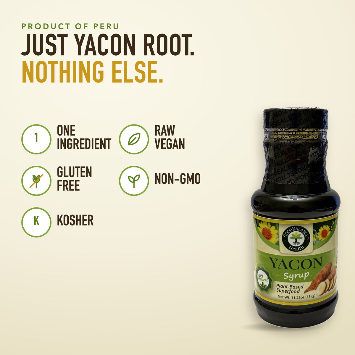 Yacon Syrup, 1 Ingredient Peruvian Yacon Root, 11.25 oz