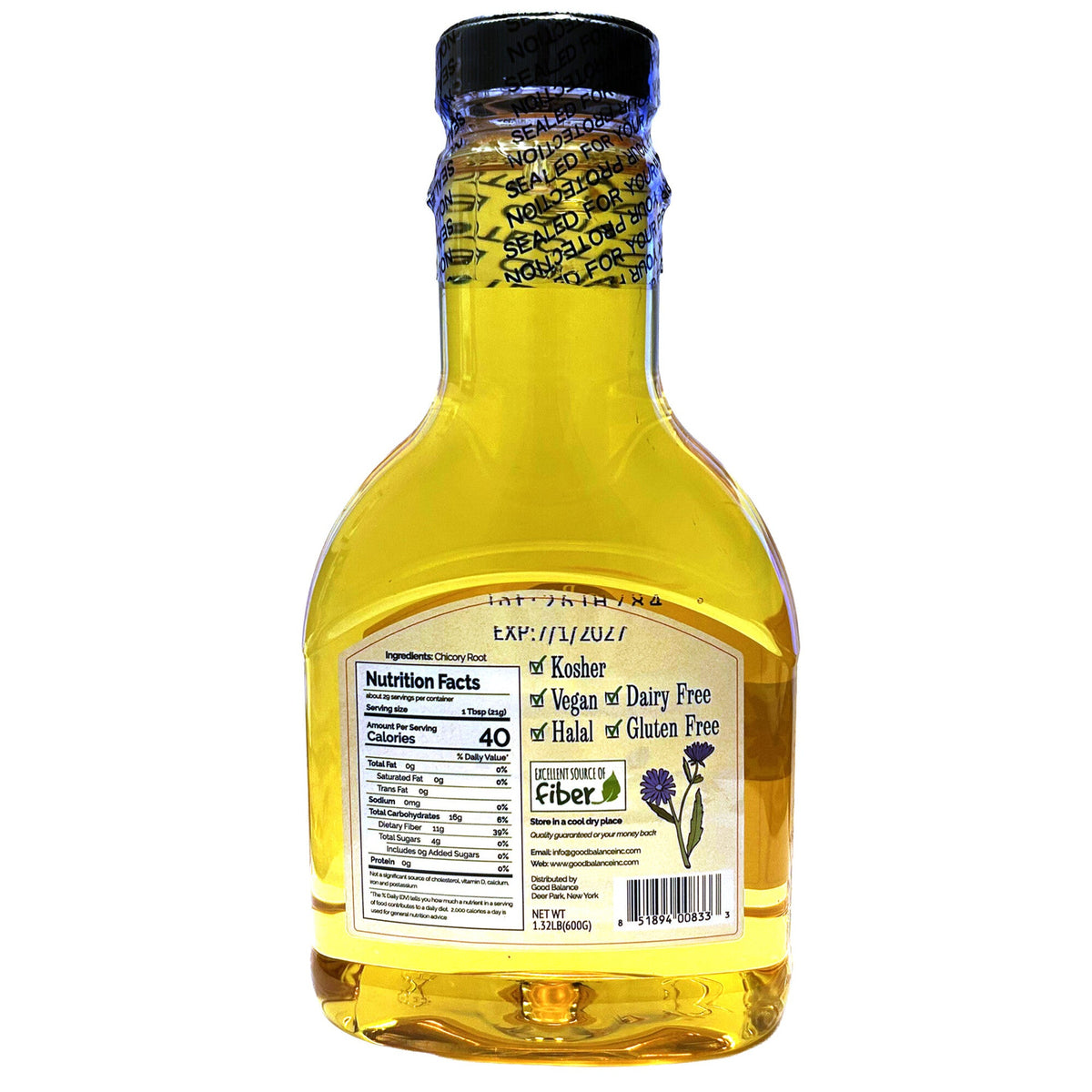 Back label with ingredients and nutrition facts