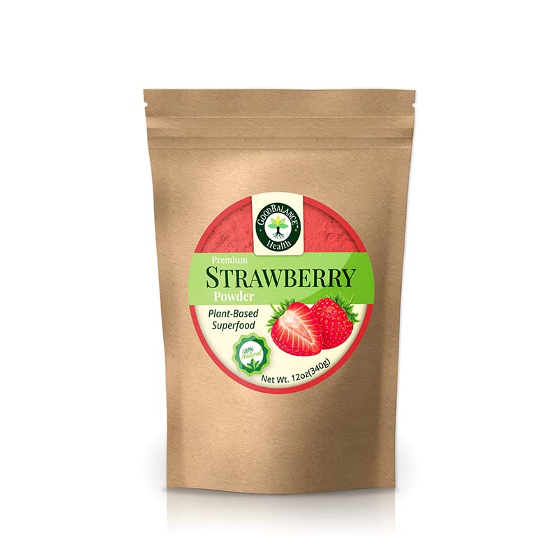 Good Balance Premium 100% Natural Strawberry Fruit Powder, 12oz Resealable Bag, Nutritious Flavor for Baking, Smoothies, Protein Shake, Vegan Protein Powder, Non-GMO, Gluten-Free, No Refined Sugars