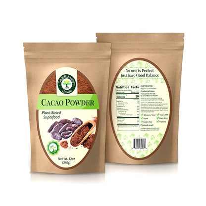 Good Balance Health Organic Cacao Powder | Raw Unsweetened Cacao Powder for Baking, Smoothies & Hot Chocolate | Plant-Based Superfood, Non-GMO, Gluten Free, Vegan & Keto Friendly, Resealable Bag