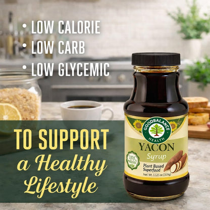 Good Balance Health Yacon Syrup | Natural Sweetener | Sugar Substitute | Low Glycemic Index, Low Calorie Syrup | Prebiotics, Vitamins, Fiber | Vegan, Gluten Free, Kosher Syrup | 11.25 Ounce Bottle