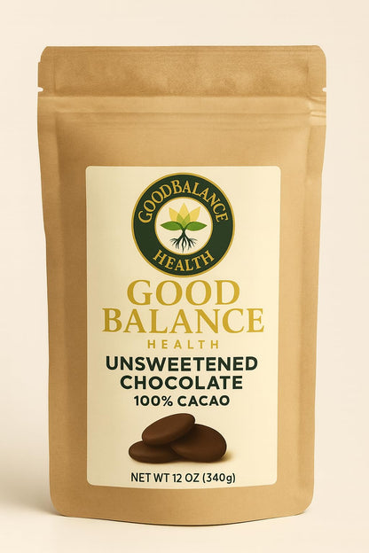 Unsweetened Chocolate Wafers 100% Cacao by Good Balance Health, Dark Baking Chocolate Discs for Cooking, Candy Making, Hot Chocolate & Snacking, Dairy Free, No Added Sugar, 12 oz Resealable Value Bag