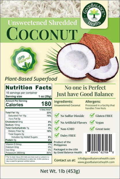 Good Balance Health Unsweetened Dry Coconut Flakes, No SO2, All Natural, Only One Ingredient Pure Coconut (32 Ounces (Pack of 2))