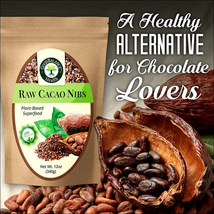 Good Balance Health Raw Cacao Nibs, Chocolate Chip Alternative, Perfect for Baking, Smoothies, Plant-Based, Organic, Gluten Free, Vegan Friendly, Keto Friendly, Resealable Bag, 12 ounces