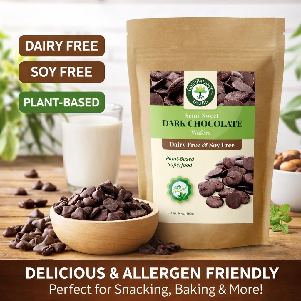 Good Balance Health Dark Chocolate Wafers, Semi Sweet, Dairy Free, Soy Free, Melting Chocolate for Deserts, Baking, Fondue, Dipping, Decorations, 1 Resealable Bag, 24oz total