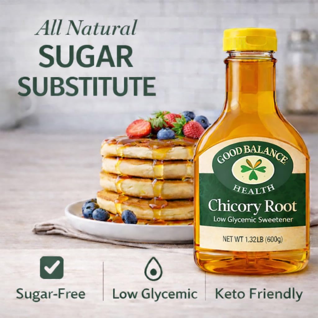 Good Balance Health Chicory Root Syrup, All Natural and Organic, Low Glycemic Sweetener, Sugar Substitute,sugar free syrup, Non GMO, Gluten Free, Keto Sugar, Vegan Friendly, Baking, chicory root organic, 21 Ounces (600 Grams)