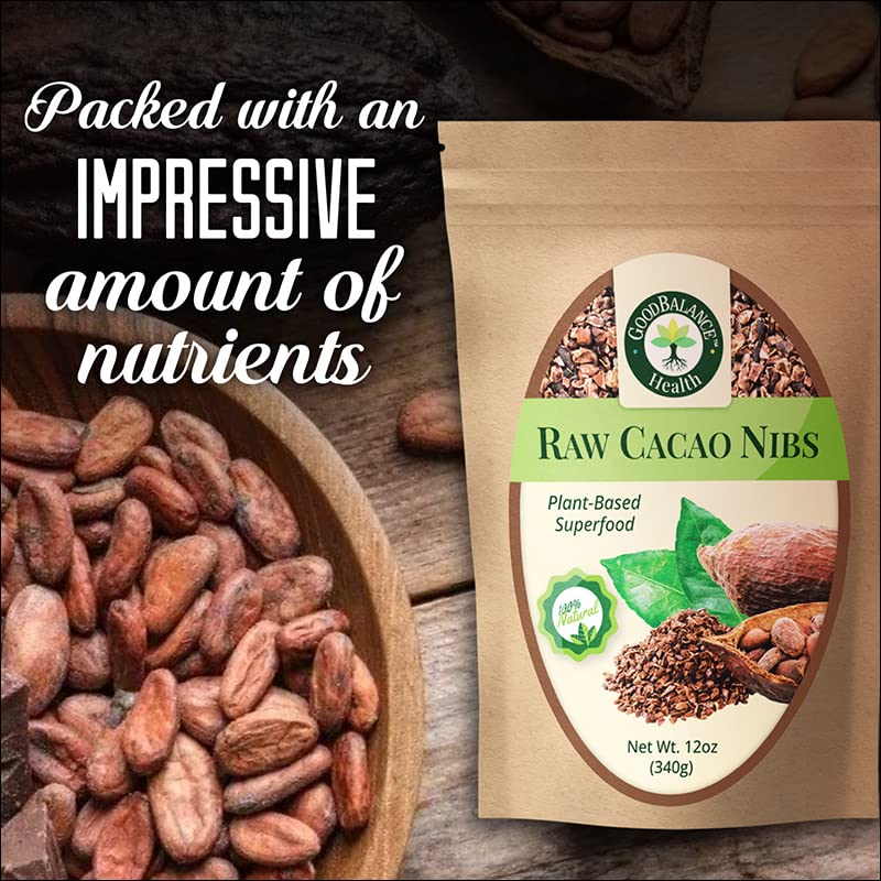 Good Balance Health Raw Cacao Nibs, Chocolate Chip Alternative, Perfect for Baking, Smoothies, Plant-Based, Organic, Gluten Free, Vegan Friendly, Keto Friendly, Resealable Bag, 12 ounces