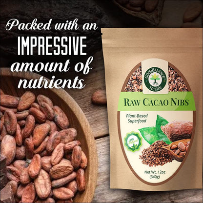 Good Balance Health Raw Cacao Nibs, Chocolate Chip Alternative, Perfect for Baking, Smoothies, Plant-Based, Organic, Gluten Free, Vegan Friendly, Keto Friendly, Resealable Bag, 12 ounces