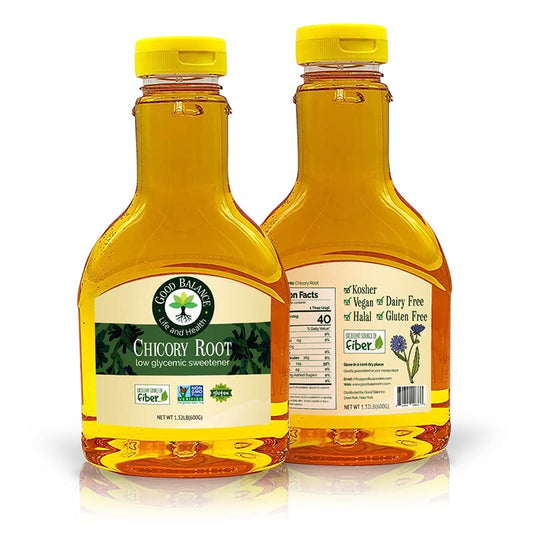Good Balance Health Chicory Root Syrup, All Natural , Low Glycemic Sweetener, Sugar Substitute, Non GMO, Gluten Free, Keto Sugar, Vegan Friendly, Baking, organic chicory root, 2 Bottles 21 Ounces (600 Grams) (2)