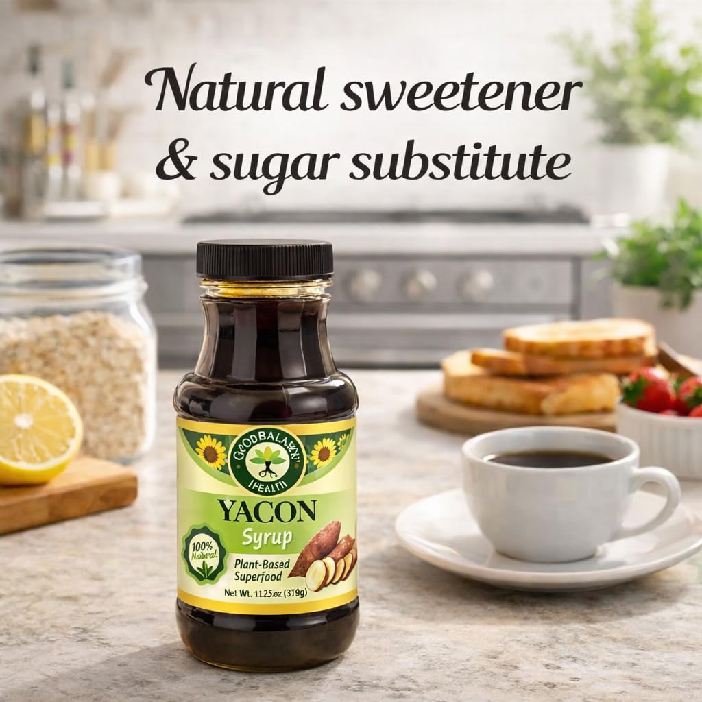 Good Balance Health Yacon Syrup | Natural Sweetener | Sugar Substitute | Low Glycemic Index, Low Calorie Syrup | Prebiotics, Vitamins, Fiber | Vegan, Gluten Free, Kosher Syrup | 11.25 Ounce Bottle