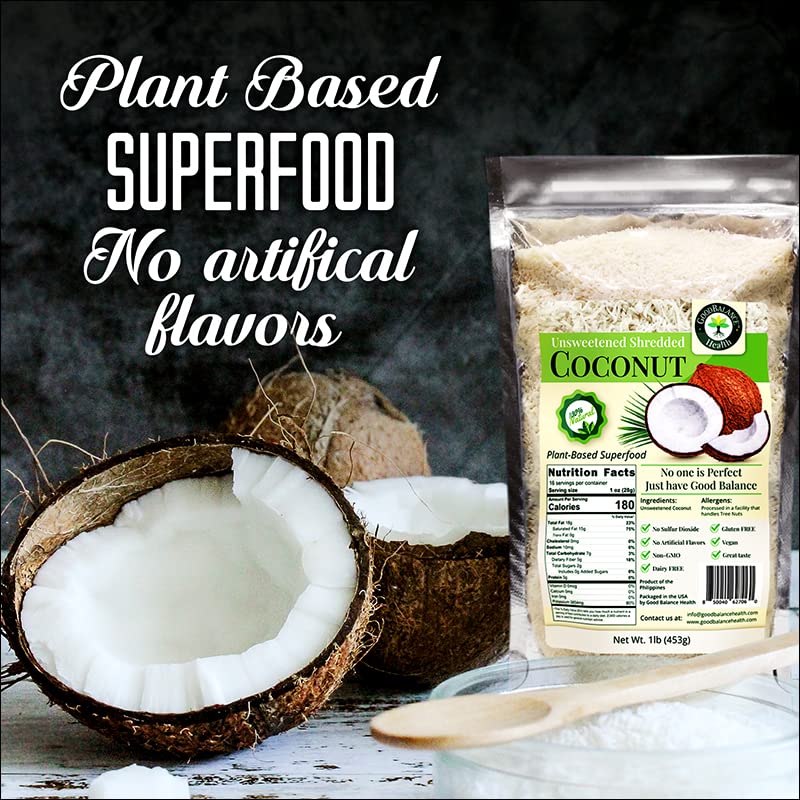 Good Balance Health Unsweetened Dry Coconut Flakes, No SO2, All Natural, Only One Ingredient Pure Coconut (32 Ounces (Pack of 2))
