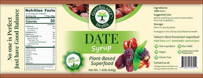 Good Balance Health Organic Date Syrup Sweetener, Natural Sugar Alternative for Coffee, Tea, Baking and Cooking, Vegan Paleo Gluten Free, Kosher, 22.5 oz Squeeze Bottle