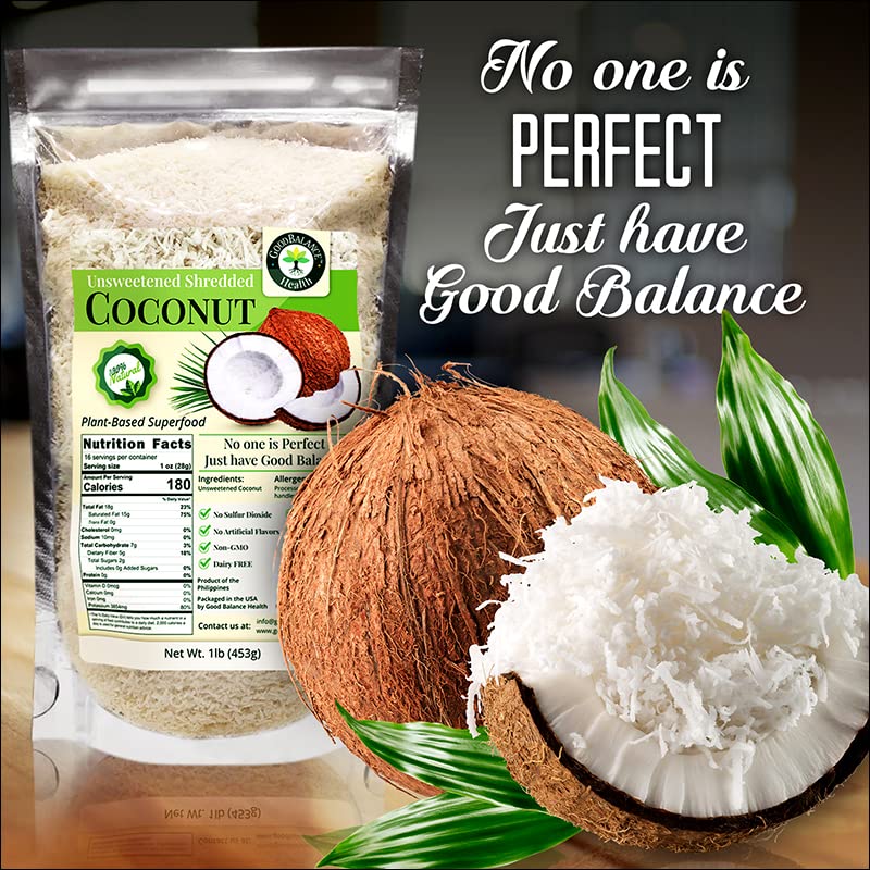 Good Balance Health Unsweetened Dry Coconut Flakes, No SO2, All Natural, Only One Ingredient Pure Coconut (32 Ounces (Pack of 2))