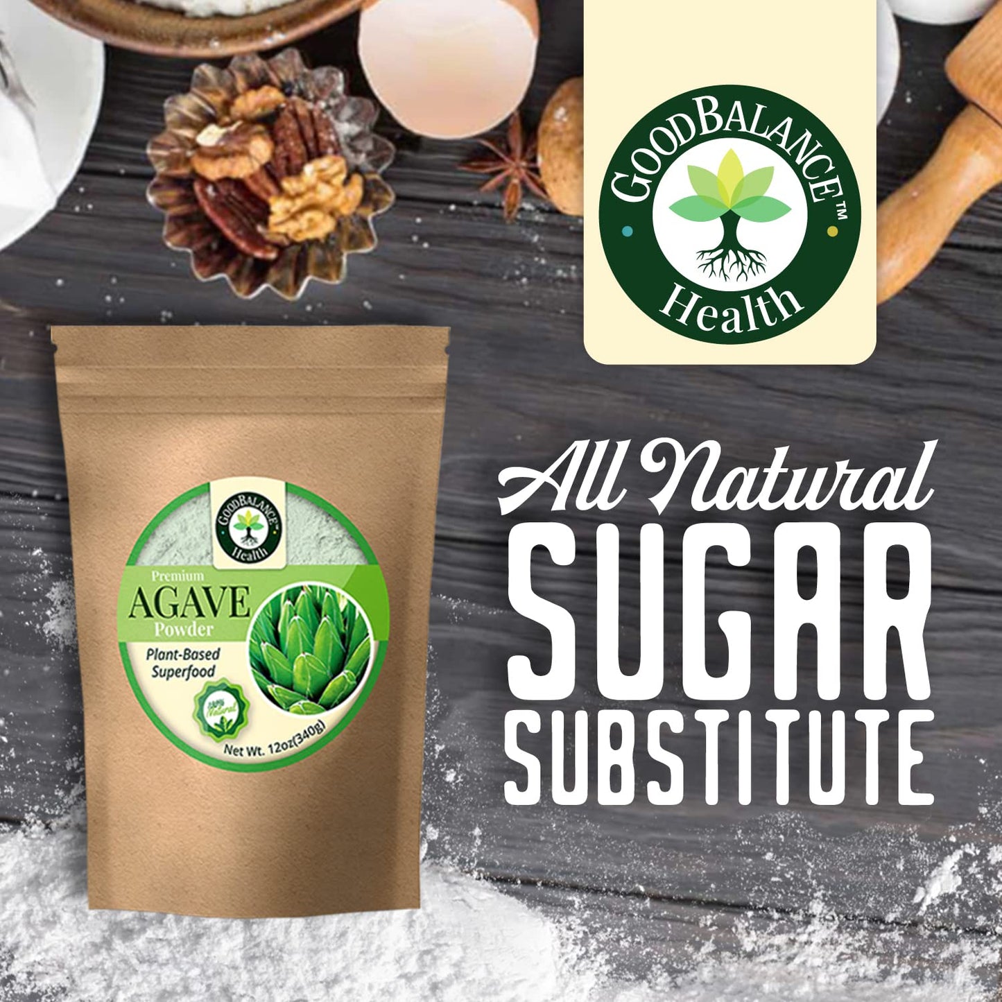 Good Balance Health Agave Sweetener | Low Glycemic Sweetener | All Natural and Organic | Ideal Sugar Substitute | Non GMO, Gluten Free, Keto Sweetener, Vegan Friendly | 12 Ounces (Resealable Bag)