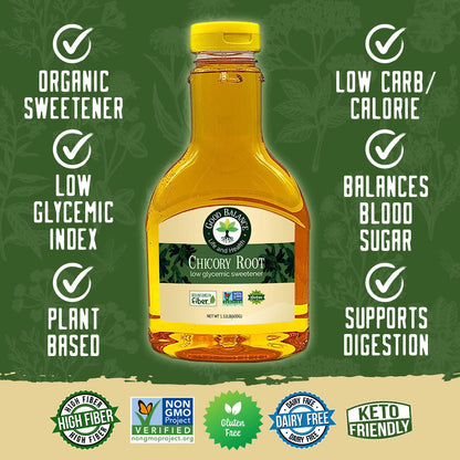 Good Balance Health Chicory Root Syrup, All Natural , Low Glycemic Sweetener, Sugar Substitute, Non GMO, Gluten Free, Keto Sugar, Vegan Friendly, Baking, organic chicory root, 2 Bottles 21 Ounces (600 Grams) (2)