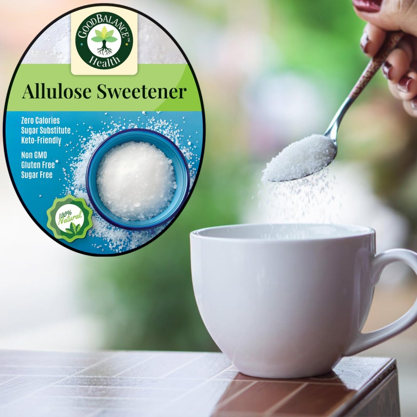 Good Balance Health  Premium 100% Pure Allulose Natural Sweetener | Zero Calories  Low-Glycemic  1:1 Sugar Substitute for Baking, Coffee & Keto  2lb Resealable Bag