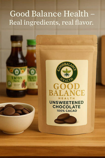 Unsweetened Chocolate Wafers 100% Cacao by Good Balance Health, Dark Baking Chocolate Discs for Cooking, Candy Making, Hot Chocolate & Snacking, Dairy Free, No Added Sugar, 12 oz Resealable Value Bag