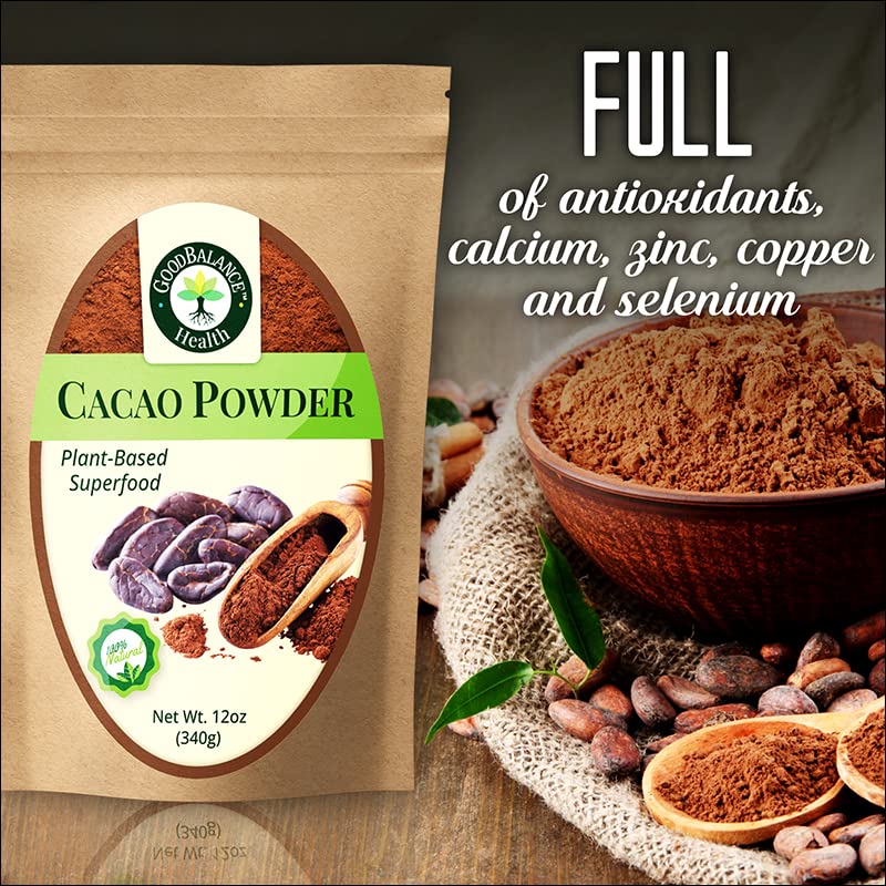 Good Balance Health Organic Cacao Powder | Raw Unsweetened Cacao Powder for Baking, Smoothies & Hot Chocolate | Plant-Based Superfood, Non-GMO, Gluten Free, Vegan & Keto Friendly, Resealable Bag