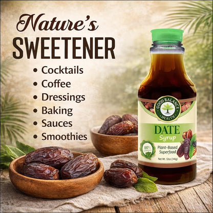 Good Balance Health Organic Date Syrup Sweetener, Natural Sugar Alternative for Coffee, Tea, Baking and Cooking, Vegan Paleo Gluten Free, Kosher, 22.5 oz Squeeze Bottle