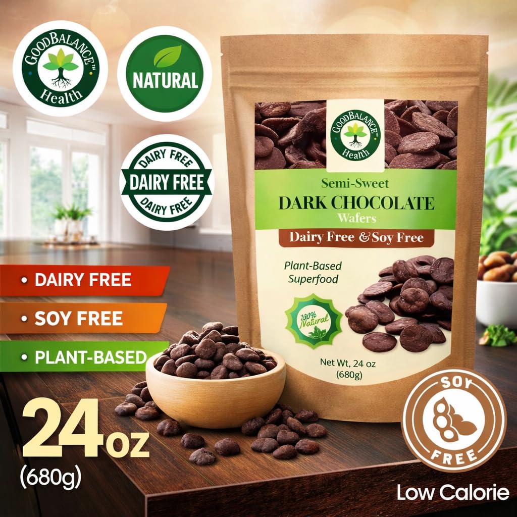 Good Balance Health Dark Chocolate Wafers, Semi Sweet, Dairy Free, Soy Free, Melting Chocolate for Deserts, Baking, Fondue, Dipping, Decorations, 1 Resealable Bag, 24oz total