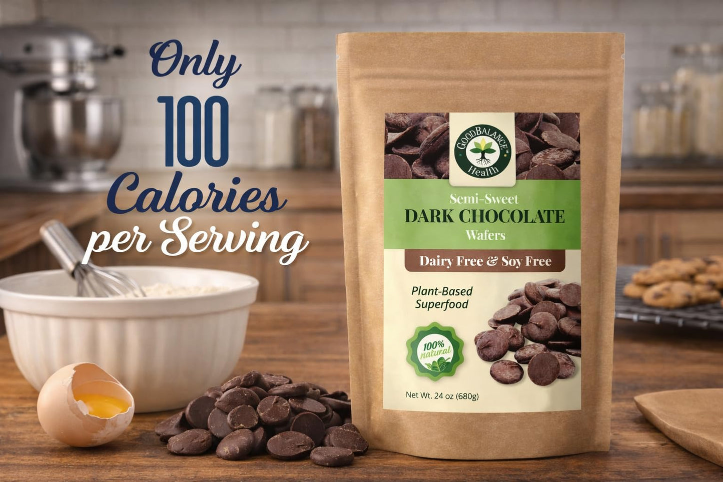 Good Balance Health Dark Chocolate Wafers, Semi Sweet, Dairy Free, Soy Free, Melting Chocolate for Deserts, Baking, Fondue, Dipping, Decorations, 1 Resealable Bag, 24oz total
