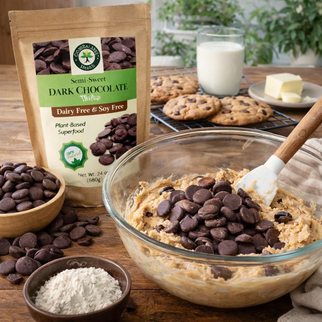 Good Balance Health Dark Chocolate Wafers, Semi Sweet, Dairy Free, Soy Free, Melting Chocolate for Deserts, Baking, Fondue, Dipping, Decorations, 1 Resealable Bag, 24oz total