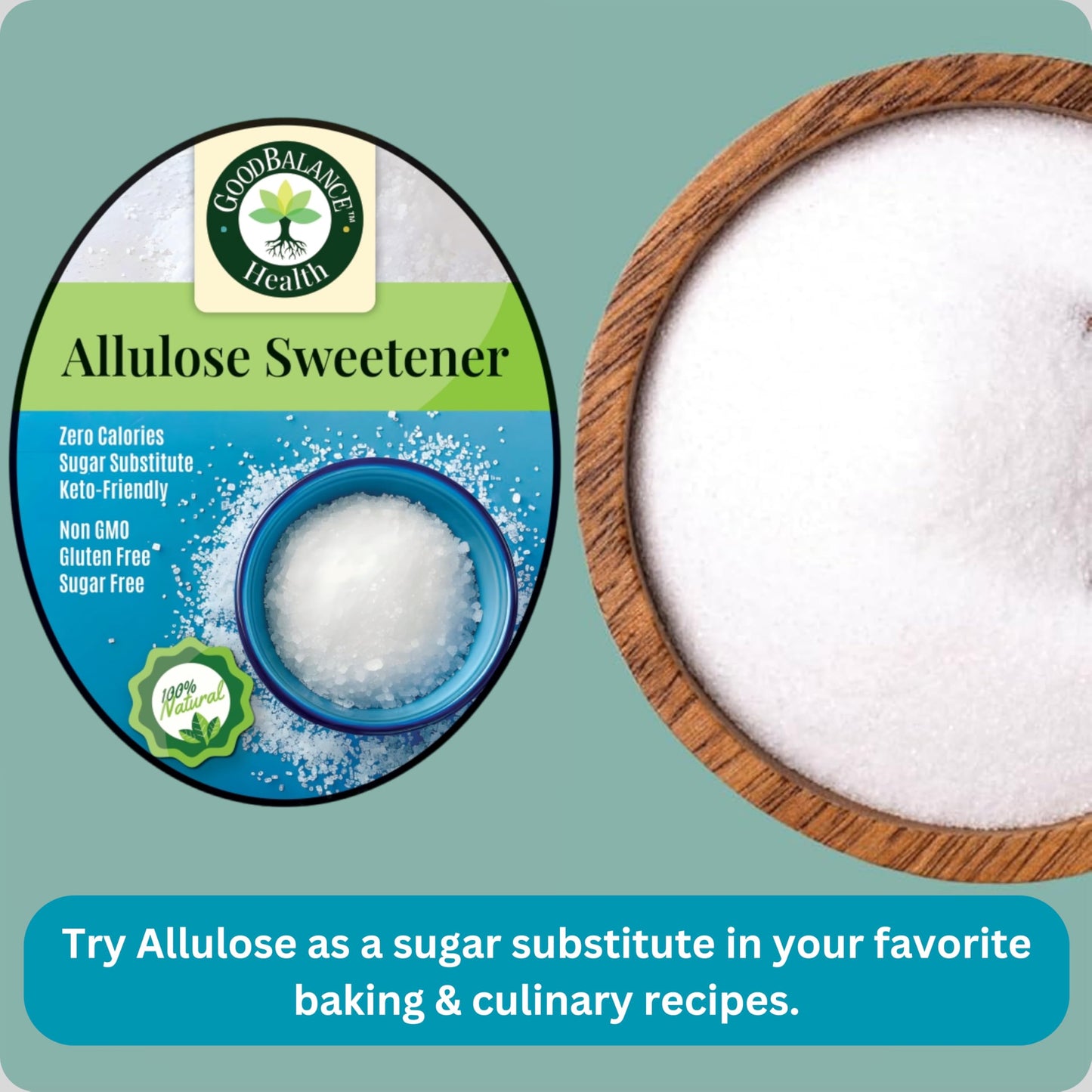 Good Balance Health  Premium 100% Pure Allulose Natural Sweetener | Zero Calories  Low-Glycemic  1:1 Sugar Substitute for Baking, Coffee & Keto  2lb Resealable Bag