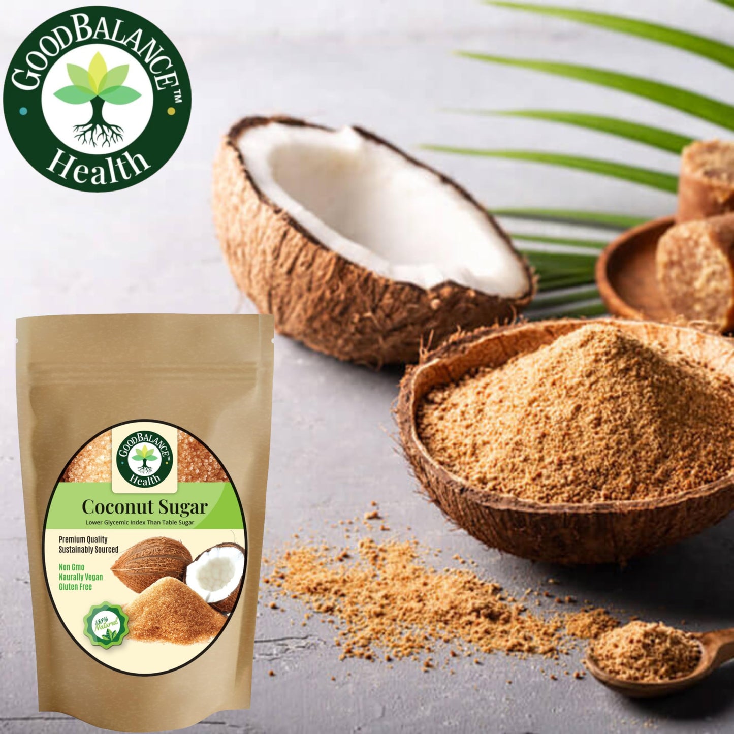 Good Balance Health Organic Coconut Sugar, 32 oz | Unrefined Coconut Palm Sugar, Low Glycemic Natural Sweetener & Sugar Substitute, Non-GMO, Vegan, Gluten Free, Great for Coffee, Baking & Cooking