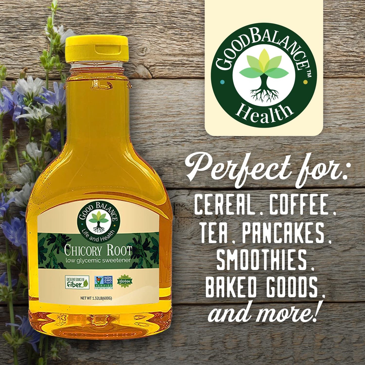 Good Balance Health Chicory Root Syrup, All Natural , Low Glycemic Sweetener, Sugar Substitute, Non GMO, Gluten Free, Keto Sugar, Vegan Friendly, Baking, organic chicory root, 2 Bottles 21 Ounces (600 Grams) (2)