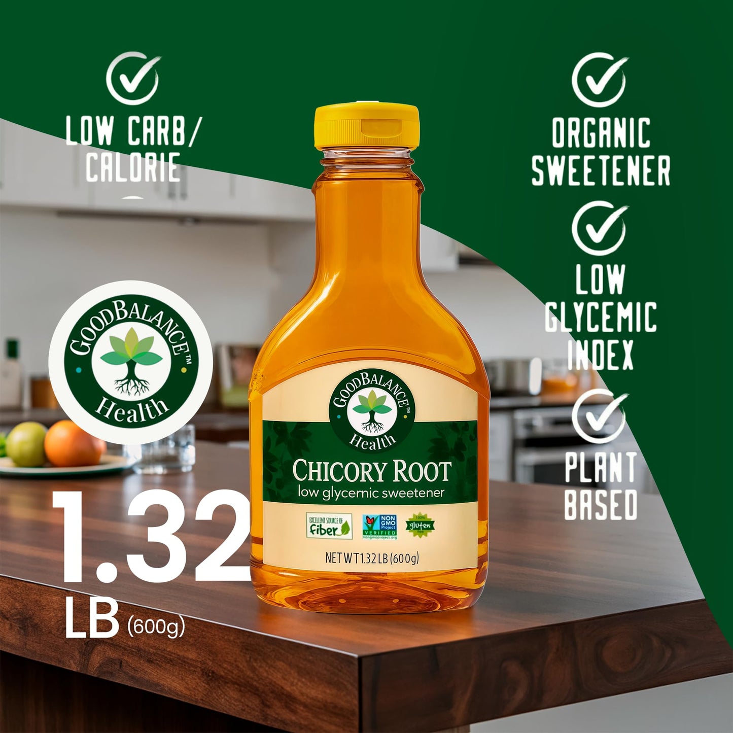 Good Balance Health Chicory Root Syrup, All Natural and Organic, Low Glycemic Sweetener, Sugar Substitute,sugar free syrup, Non GMO, Gluten Free, Keto Sugar, Vegan Friendly, Baking, chicory root organic, 21 Ounces (600 Grams)