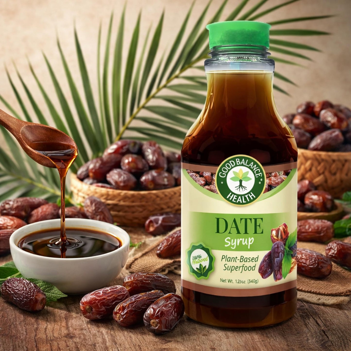 Good Balance Health Organic Date Syrup Sweetener, Natural Sugar Alternative for Coffee, Tea, Baking and Cooking, Vegan Paleo Gluten Free, Kosher, 22.5 oz Squeeze Bottle
