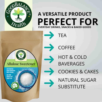 Good Balance Health  Premium 100% Pure Allulose Natural Sweetener | Zero Calories  Low-Glycemic  1:1 Sugar Substitute for Baking, Coffee & Keto  2lb Resealable Bag