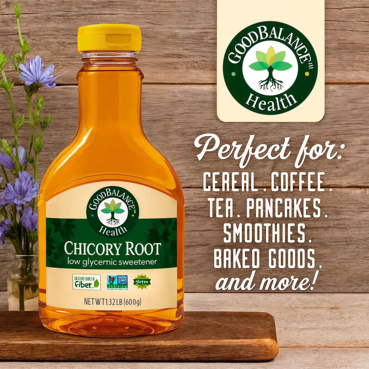 Good Balance Health Chicory Root Syrup, All Natural and Organic, Low Glycemic Sweetener, Sugar Substitute,sugar free syrup, Non GMO, Gluten Free, Keto Sugar, Vegan Friendly, Baking, chicory root organic, 21 Ounces (600 Grams)